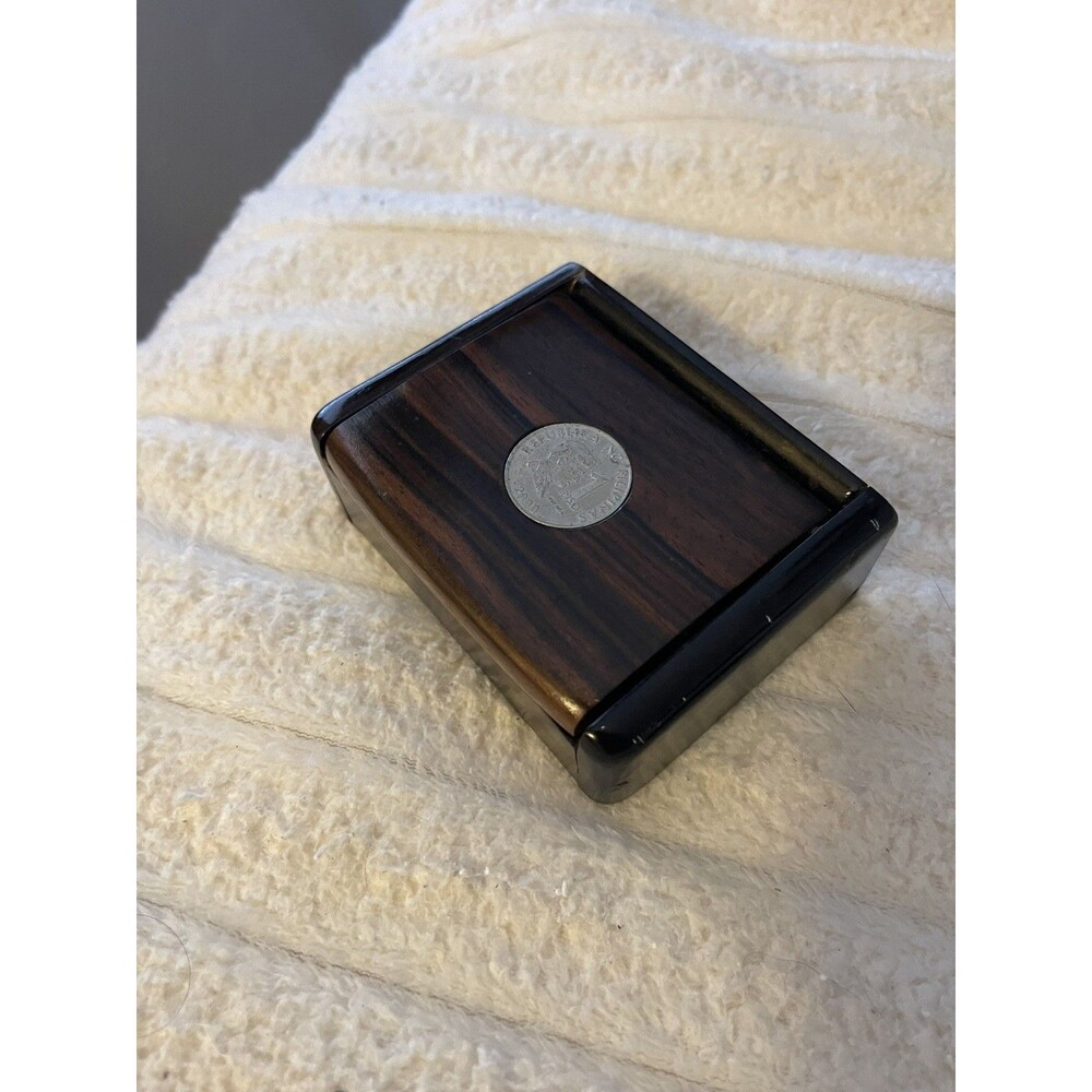 VTG Trinket Box Philippines Wood Rosewood Coin Piso on Lid
